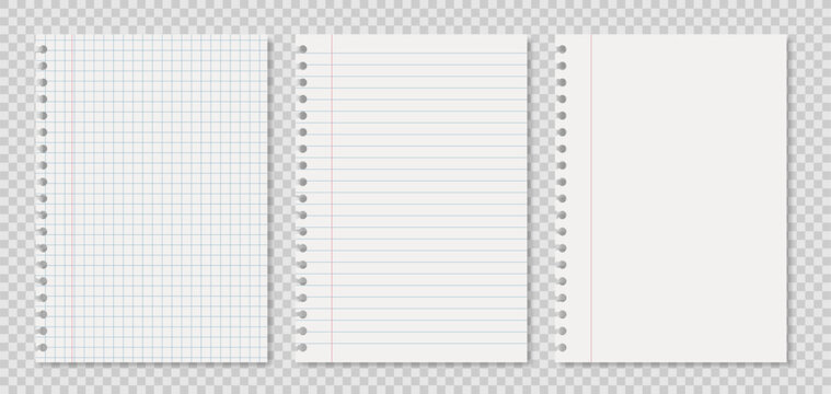 Spiral Notebook Pages Set &mdash; Lined, Grid & Blank on Transparent Background