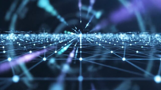 Abstract digital network with glowing nodes and a central cloud icon
