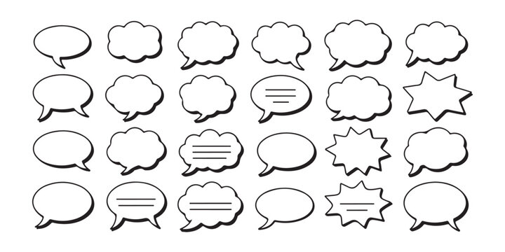 Collection of various blank outline speech bubbles and chat boxes for communication design.