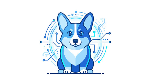 Cute Blue Corgi Dog with Futuristic Digital Circuit Background