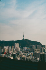 Obraz premium Seoul skyline with N Seoul Tower on Namsan mountain, South Korea