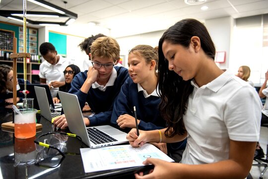 Students collaborating in science class