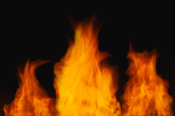 Fototapeta premium Bright Orange and Yellow Flames Burning on Dark Background, Abstract Fire Effect