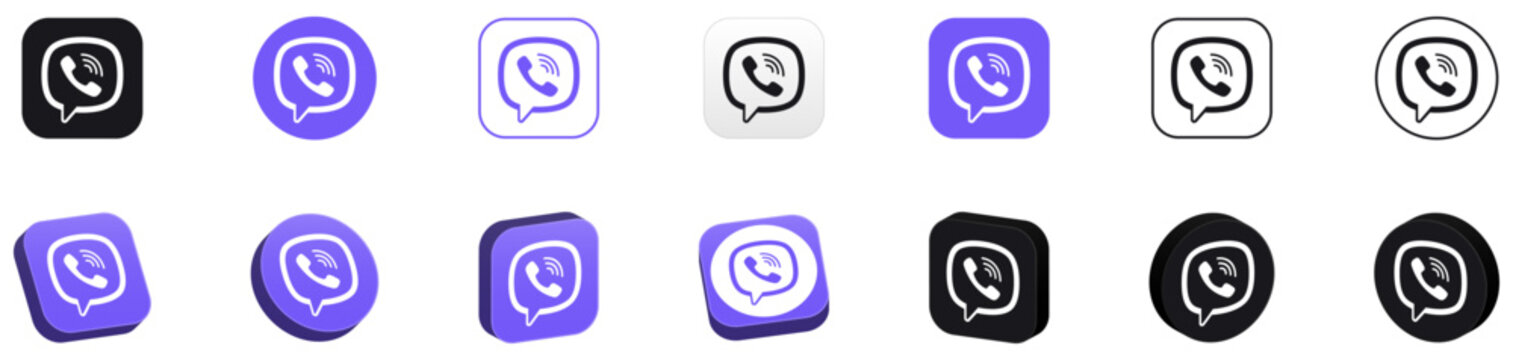 viber icon logo, 3d social media icons button. social media logo, 3d social network follow us icon collection set