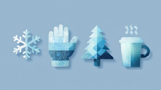 Winter icons in muted blues