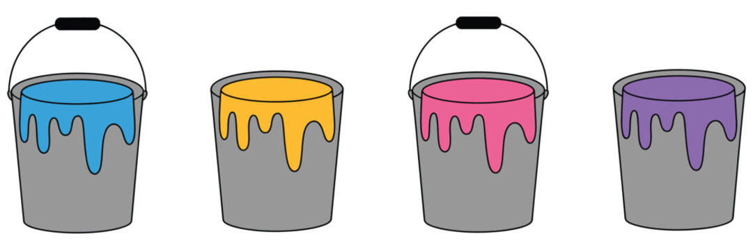 bucket of paint vector illustration, isolated hand drawn clip art for Easter holidays, seasonal cards, banners, posters, home decoration, painting projects, and fine art designs.