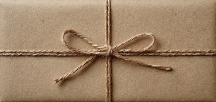 The Package Wrapped In Brown Kraft Paper Tied With Rustic Twine Bow For Gifting