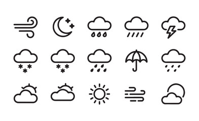 Fototapeta premium Collection weather icons for forecasting and climate observation signs set vector.