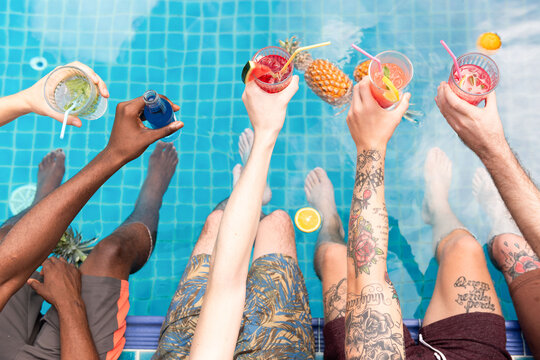 Colorful drinks by poolside