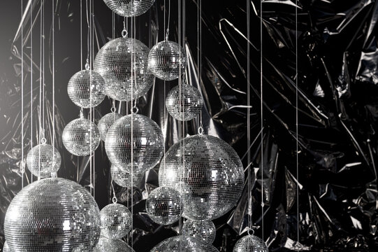 Disco mirrorball installation background creating nightlife atmosphere