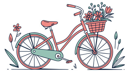 Fototapeta premium World bicycle day illustration with vintage bike decorated with flowers symbolizing eco transport and healthy lifestyle