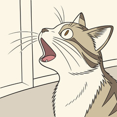 Cat looking left with open mouth and window feline animal © Marjan