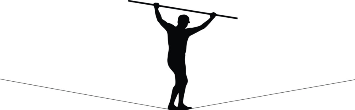 Tightrope Walker Silhouette Balancing on Thin Wire