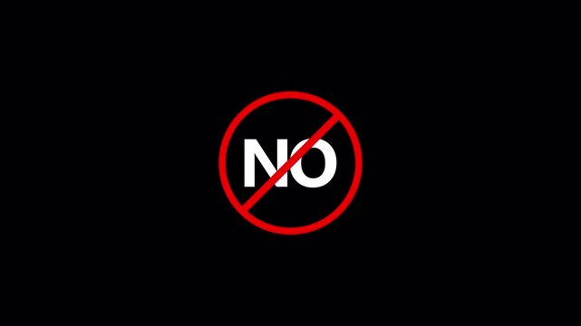 Red NO Symbol Prohibition Sign Animation Isolated 4K animation stop or no entry forbidden red circle animation Warning prohibited or ban icon animation in transparent background with alpha channel 