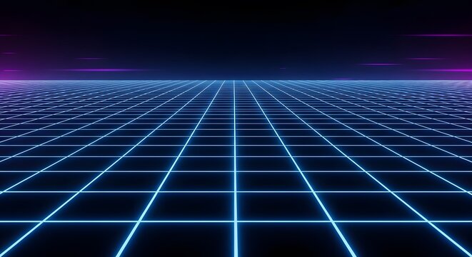 Futuristic Neon Grid Expands to Horizon