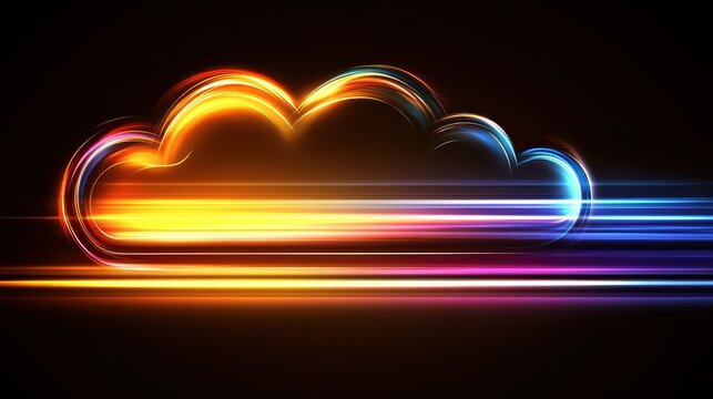 Abstract Digital Cloud Data Storage Concept Illustrated with Vibrant Light Streaks
