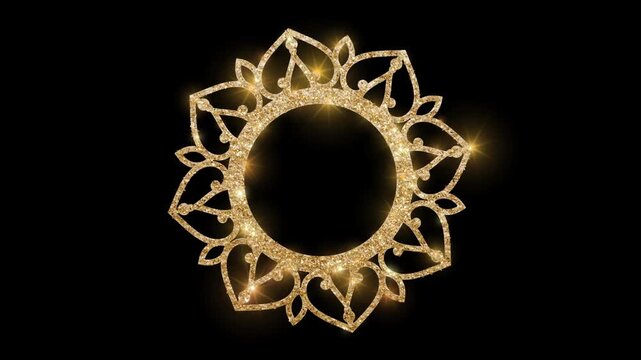 Golden Glitter Mandala Frame Sparkling on Black Background Loop 4k video