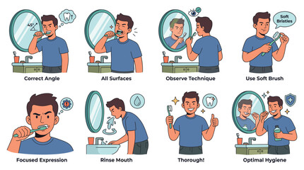 Fototapeta premium Character Set Dental Care Healthcare and Medical Poses for Proper Oral Hygiene Activities Collection