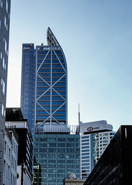 Auckland, New Zealand - March 4, 2026: The Commercial Bay skyscraper (PwC Tower), serving as a central hub for trade, hotels, and dining. Editorial Use Only.
