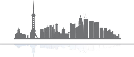 Naklejka premium Shanghai China City Skyline Silhouette Vector Illustration