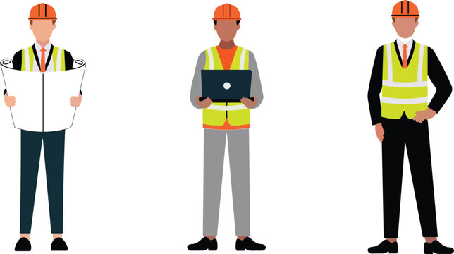 Construction Workers Illustration Set with Safety Gear and Equipment