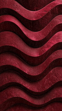 a burgundy velvet wall panel with a wavy shape and texture