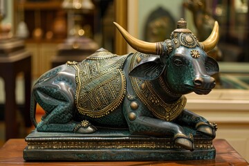 Fototapeta premium Exquisite statue of nandi, the sacred bull and vahana - mount - of lord shiva, embodying strength, devotion, and dharma in hindu culture
