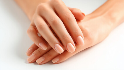 Fototapeta premium beautiful woman's hands with a perfect manicure on a white background, close-up view.