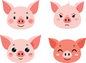 Fototapeta premium Cute Pig Face Emoticons Set