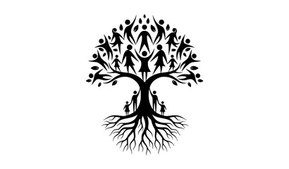 Tree of life with human figures forming branches symbol of family connection community and growth vector logo isolated © Sova