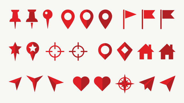 Collection of red location and navigation icons.