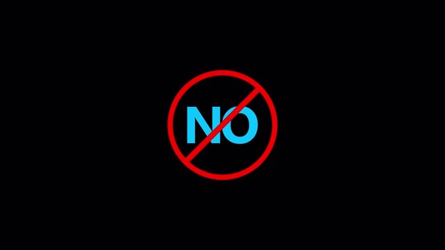 Red NO Symbol Prohibition Sign Animation Isolated 4K animation stop or no entry forbidden red circle animation Warning prohibited or ban icon animation in transparent background with alpha channel 