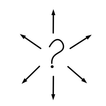 Decision making icon with question mark and multiple directions, choice and uncertainty concept isolated on transparent background
