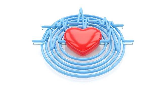 Abstract 3D rendering of a glowing red sphere encased in a blue wireframe structure