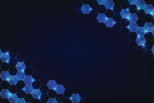 Abstract Blue Hexagon Technology Background with Futuristic Digital Pattern