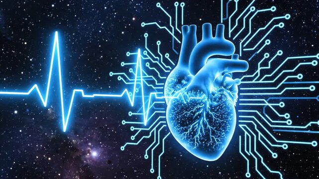 heart pumping Digital Heart Illustration Showing Technology Integration with Realistic Anatomical Details in Futuristic Space Setting