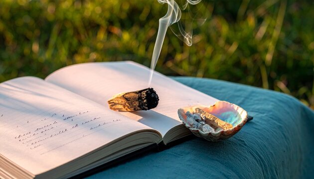 Wellness Breathwork Setup with Guided Journal and Palo Santo Smoke at Dawn