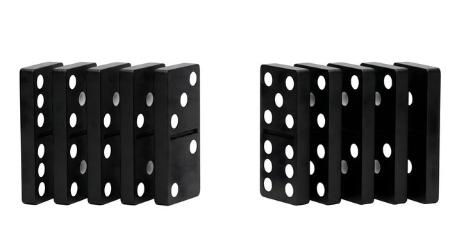 Domino line with missing piece symbolizing broken chain reaction