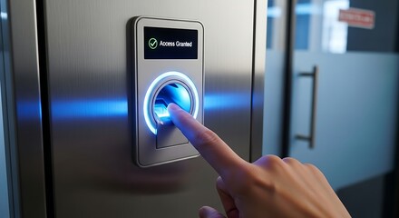 Naklejka premium Fingerprint scanner access control system security technology.