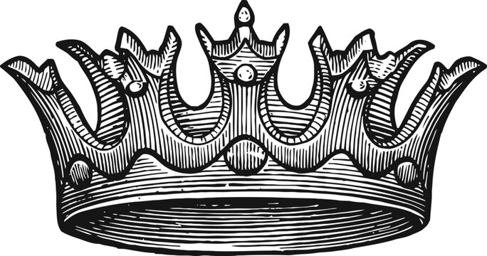 Vintage engraved royal crown with detailed ornamental design, symbol of monarchy and authority
