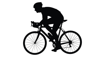 Obraz premium Silhouette of a cyclist riding a road bike against a plain white background