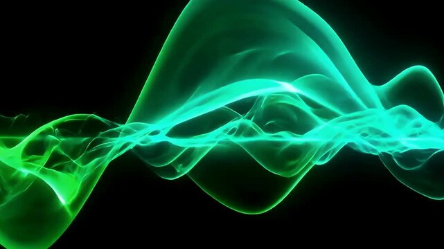Green Audio Waveform Pulsing on Black Background, Abstract Sound Frequency Visualization and Music Equalizer Motion Graphic