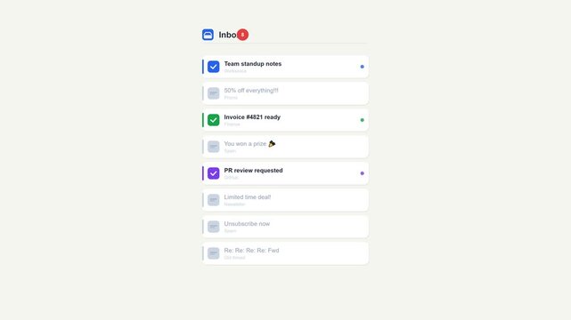 Clean Digital Inbox Notification Interface for Task and Email Management