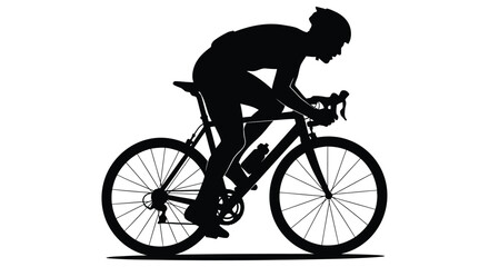 Fototapeta premium Silhouette of a cyclist riding a road bike against a plain white background