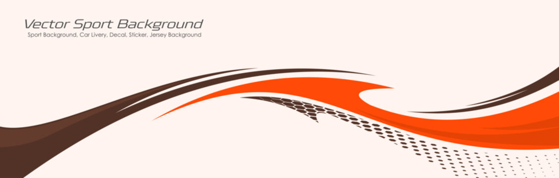 Abstract racing car wrap decal with dynamic wave design in orange colors. Vector vinyl wrap template for vehicle graphics EPS 10