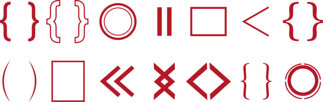 Curly brackets and quotation marks symbol collection vector. Curly brackets,creating an abstract typographic design. square brackets and quotation marks punctuation icon set vector illustration.
