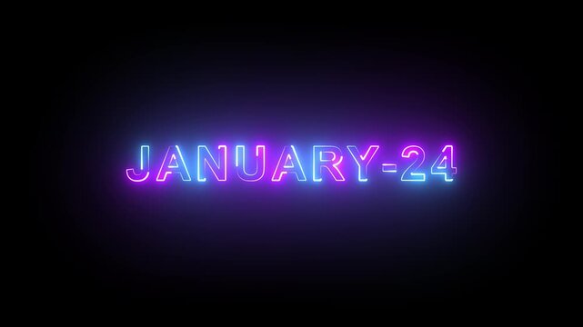 Futuristic Glow &ldquo;24 January&rdquo; Text Animation &ndash; Modern Neon Date Design on Black Background for Notification and Event Use.