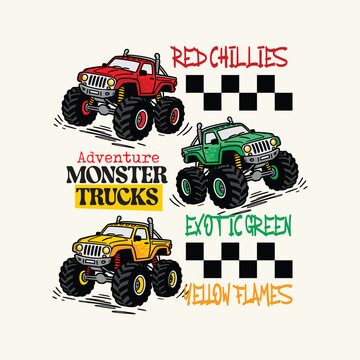Colorful Adventure Monster Trucks Illustration