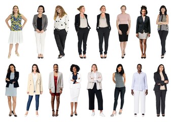 Fototapeta premium Diverse professional women group element set isolated on white