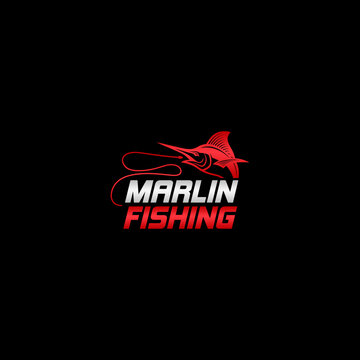 Marlin fishing logo with red fish.